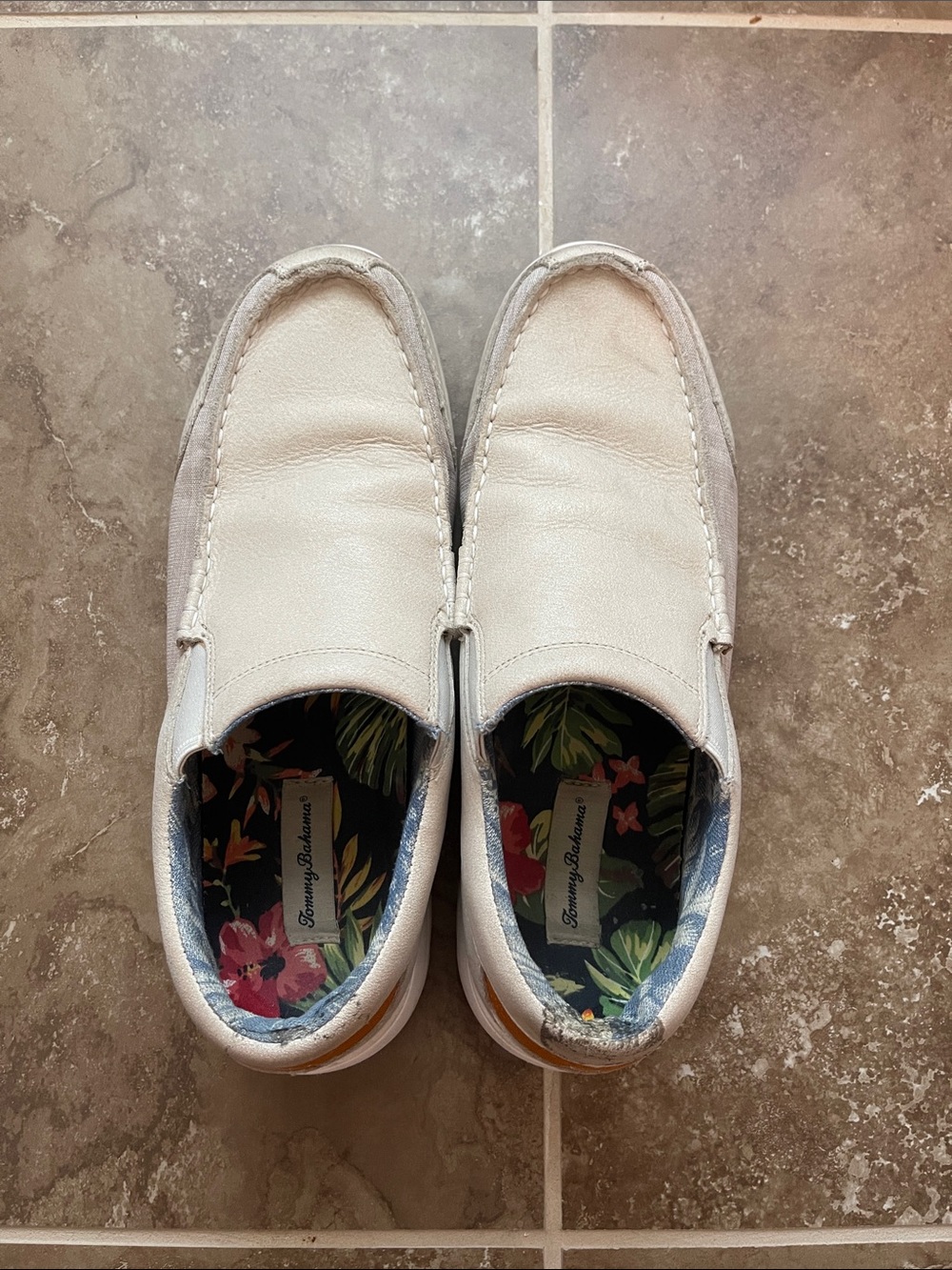 Tommy Bahama Cream Slip-On Moccasins with Floral Insole